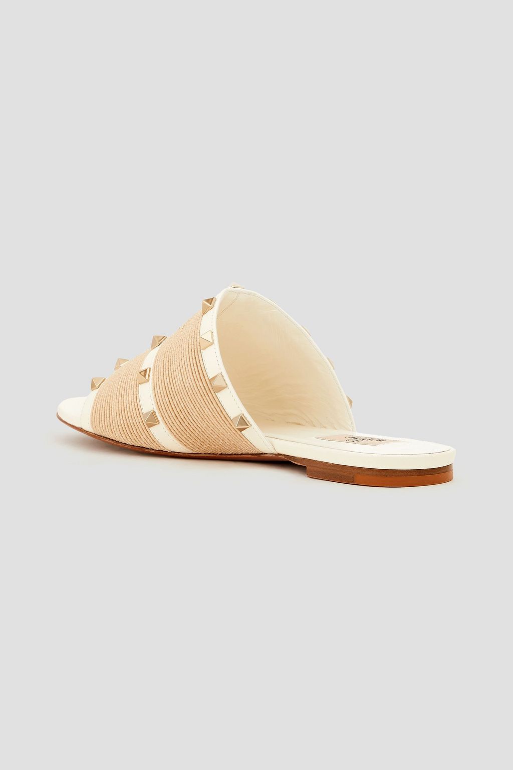 VALENTINO GARAVANI Rockstud leather and faux raffia slides