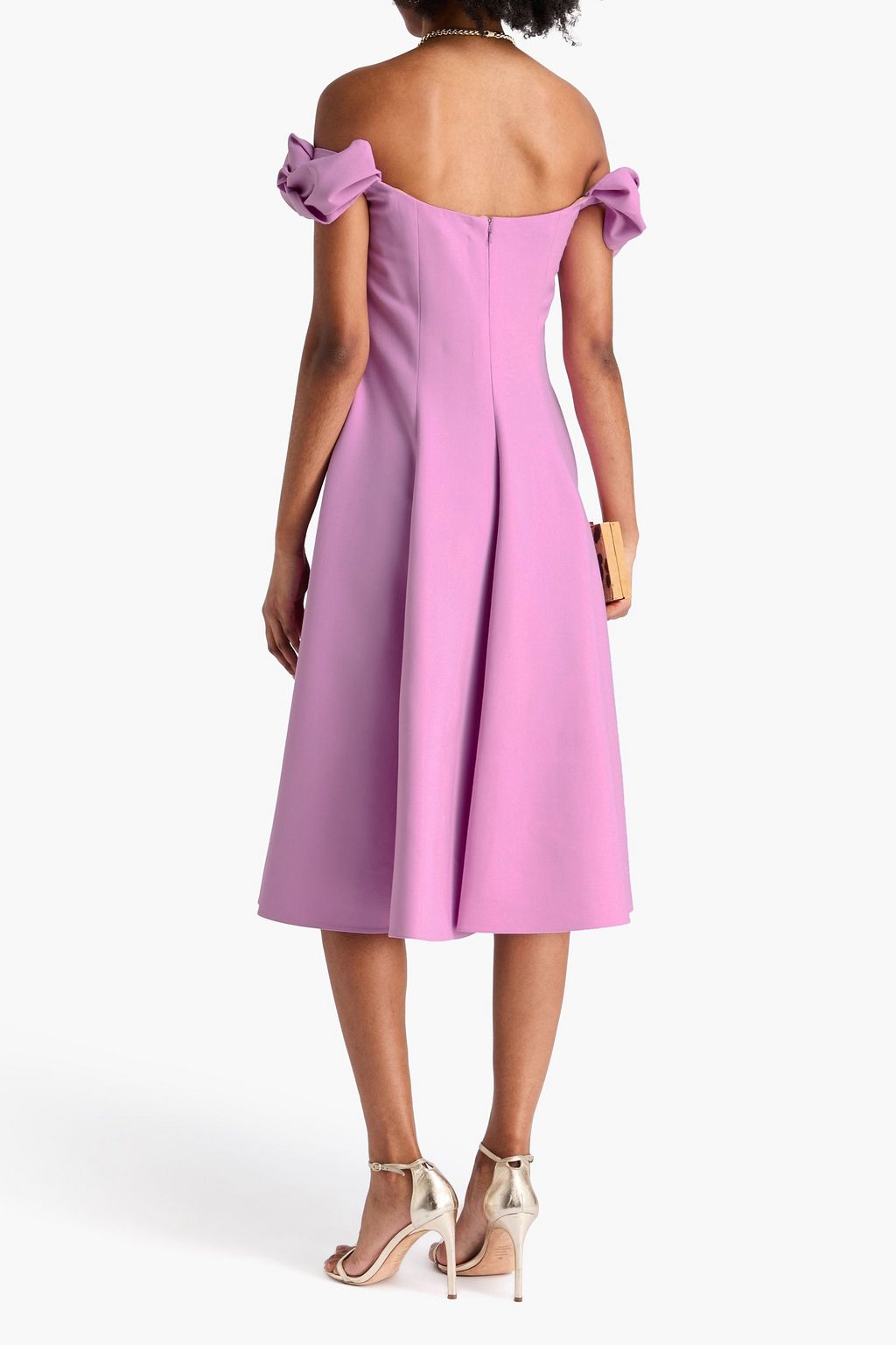 OSCAR DE LA RENTA ウール混 ミディワンピース リボン付き