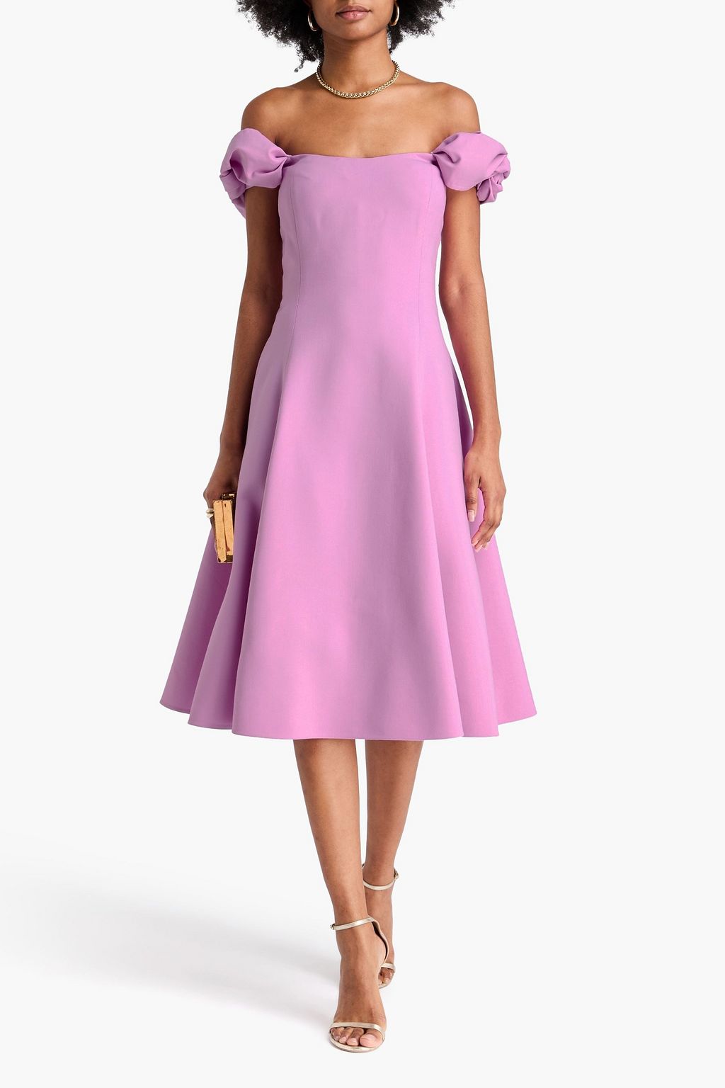 OSCAR DE LA RENTA ウール混 ミディワンピース リボン付き