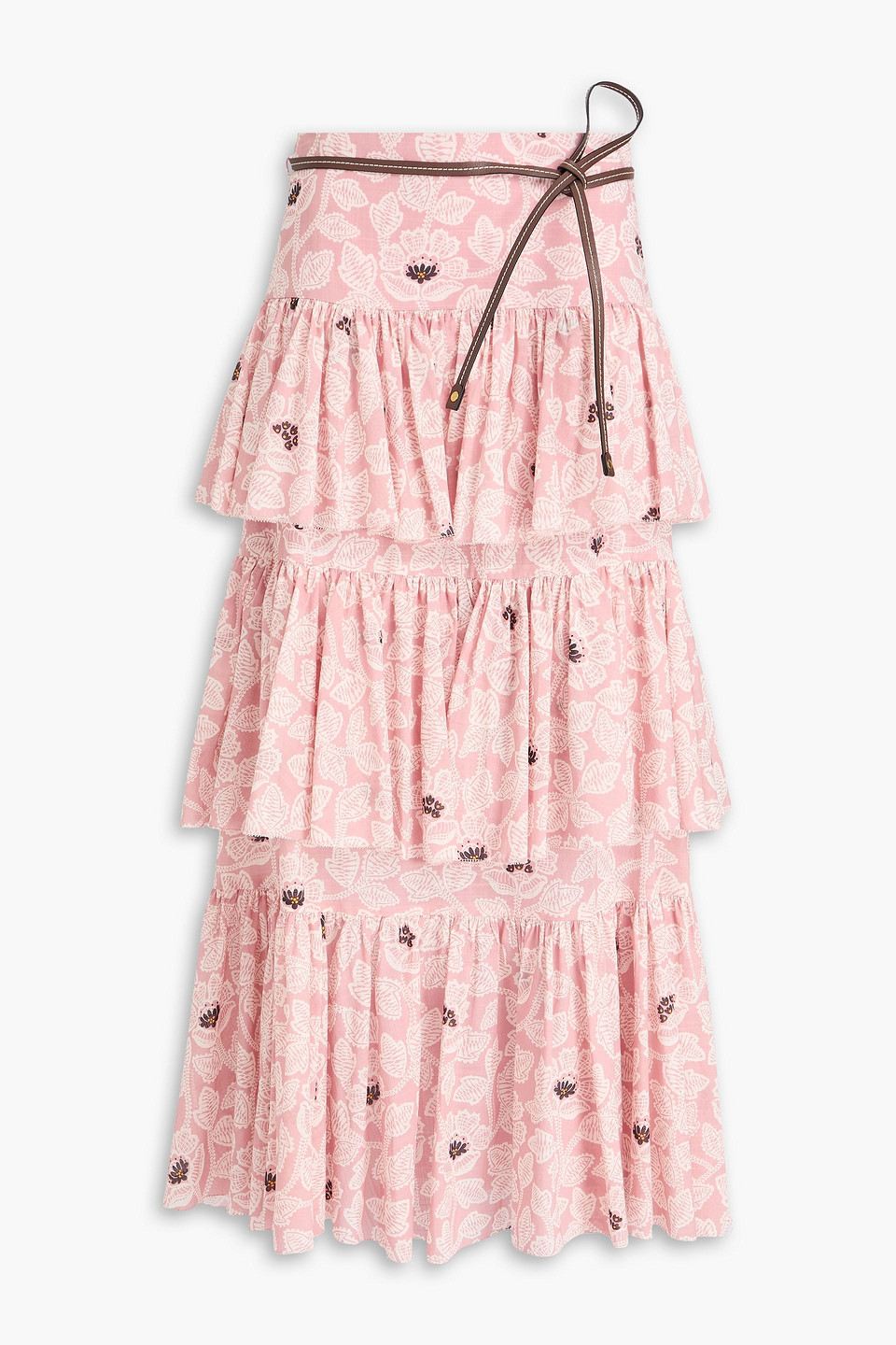 zimmermann - tiered floral-print cotton midi skirt - pink - 2