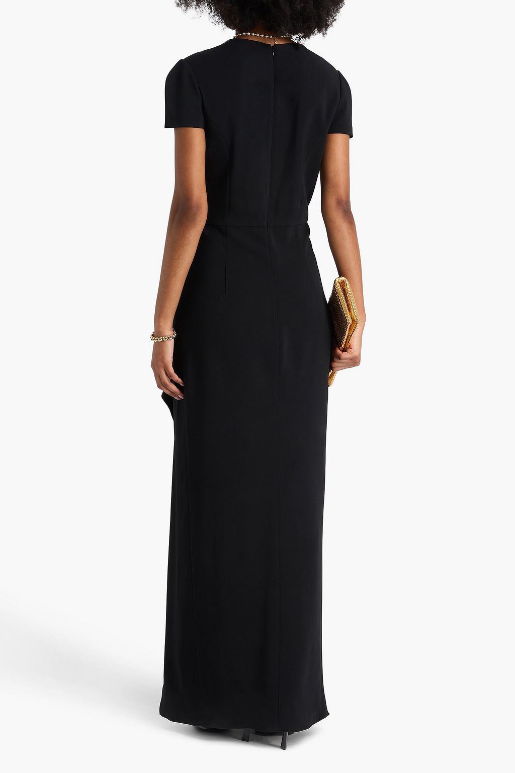 OSCAR DE LA RENTA クレープ ミディワンピース プリーツ入り