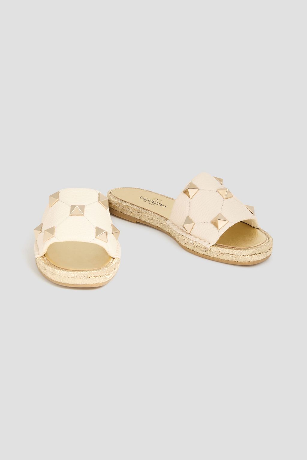 VALENTINO GARAVANI Roman Stud quilted pebbled-leather espadrille slides