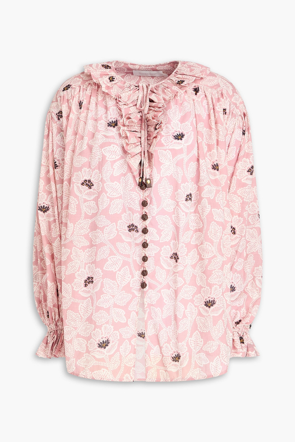 Zimmermann Ruffled Floral-print Cotton Blouse In Pink