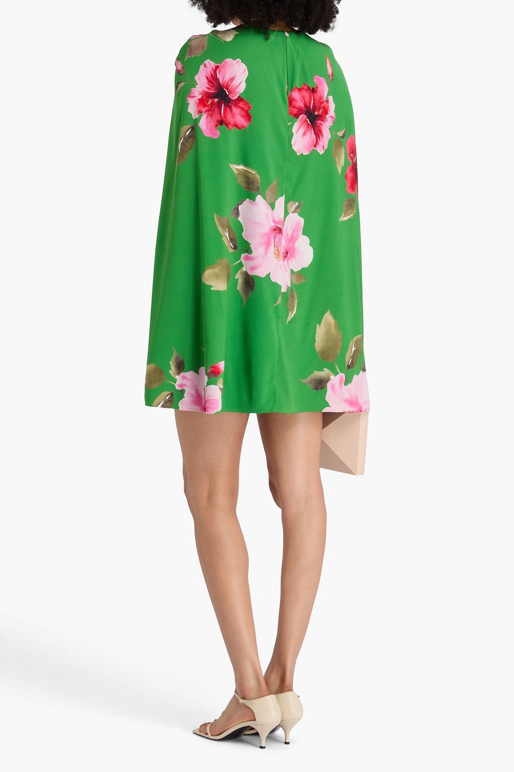 VALENTINO GARAVANI Cape-effect floral-print silk-blend twill mini dress