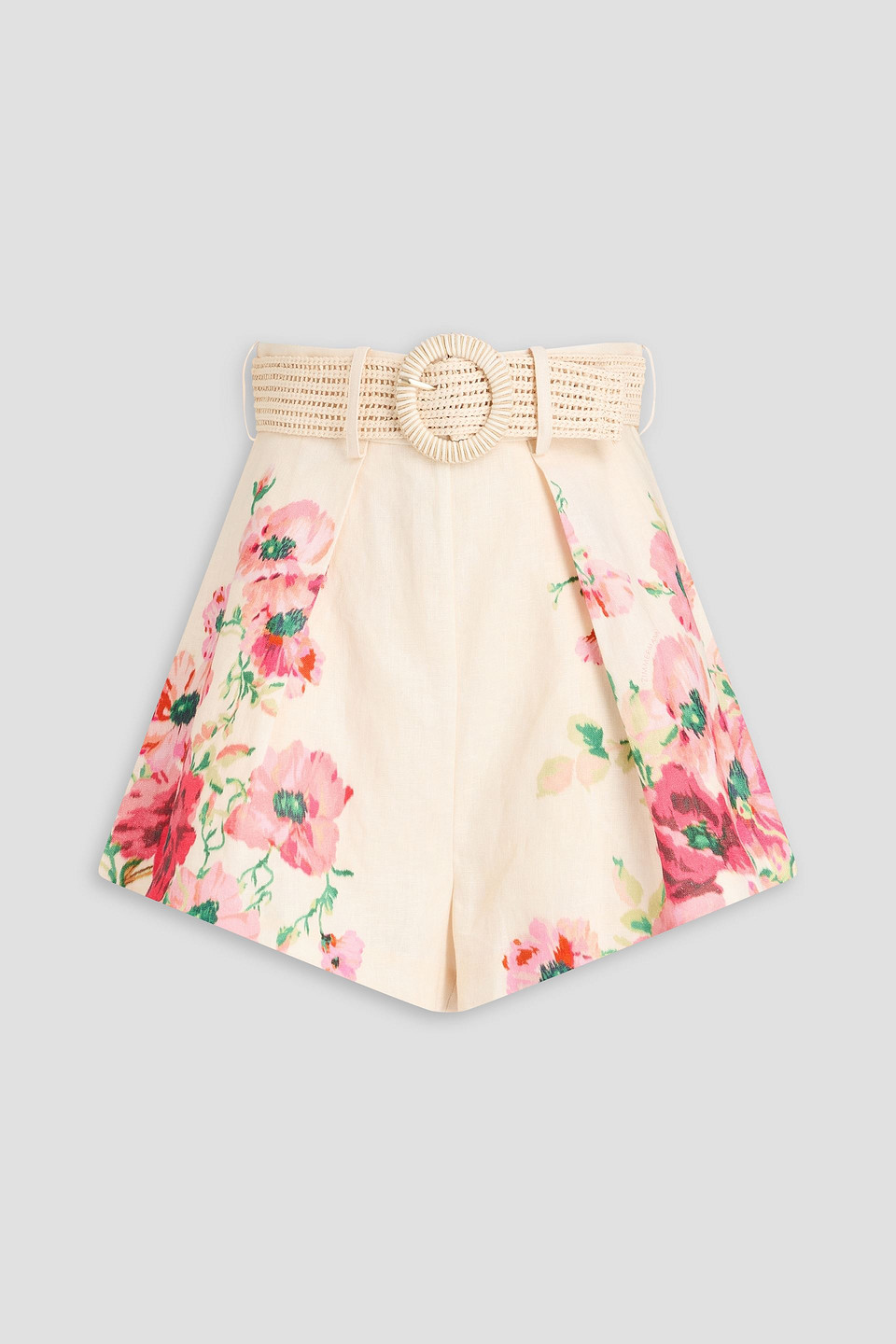 Zimmermann Belted Floral-print Linen Shorts In Multi