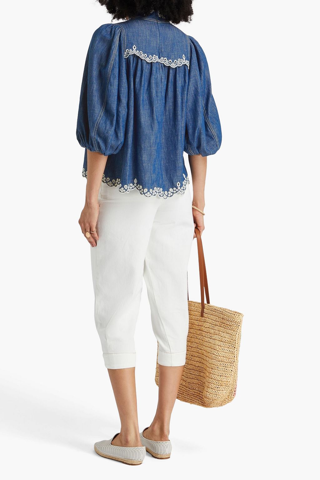 ZIMMERMANN Bluse aus Denim mit Lochstickerei-Besatz