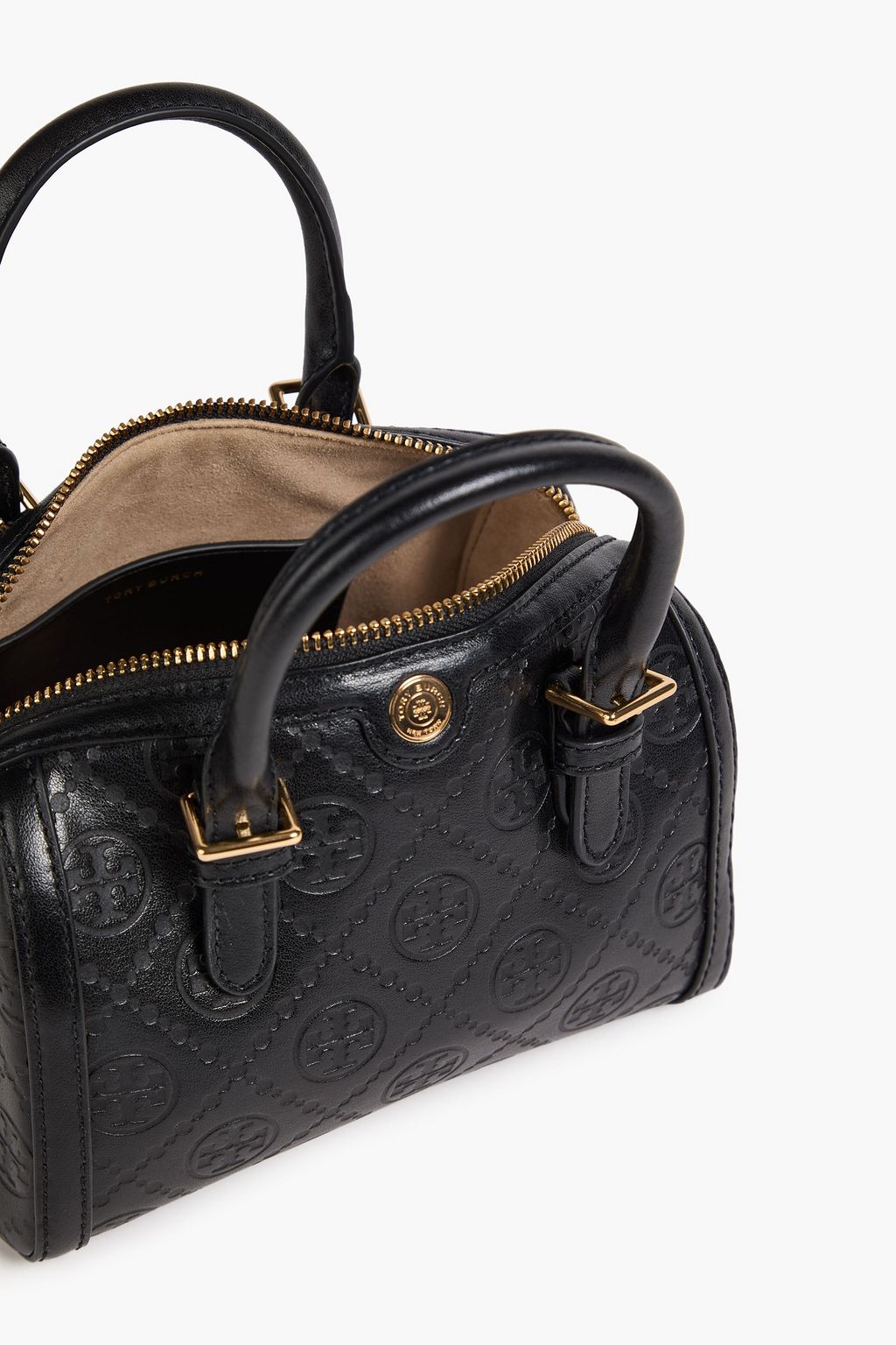 TORY BURCH حقيبة توت من الجلد مزينة بنقشة شعار العلامة على شكل حرف T