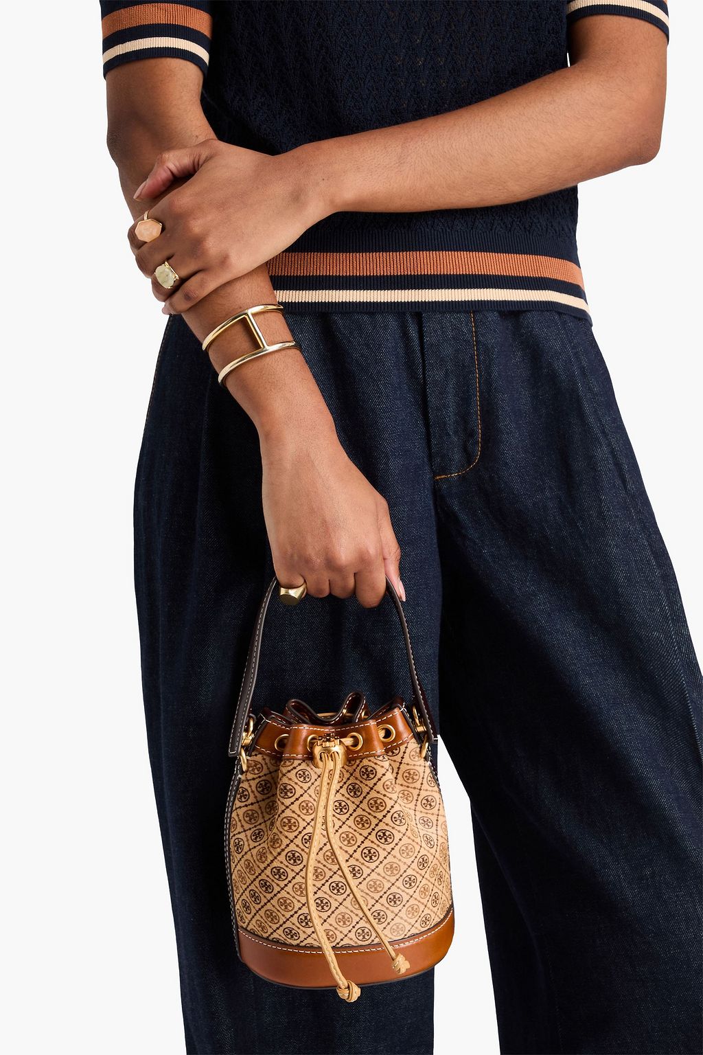 TORY BURCH Tote Bag „T Monogram“ aus Kalbshaar und Leder