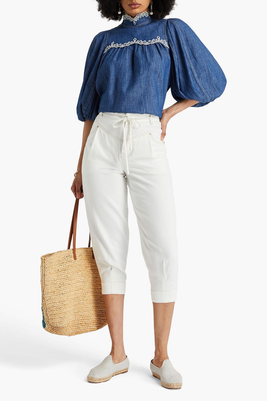 ZIMMERMANN Cropped belted high-rise tapered jeans