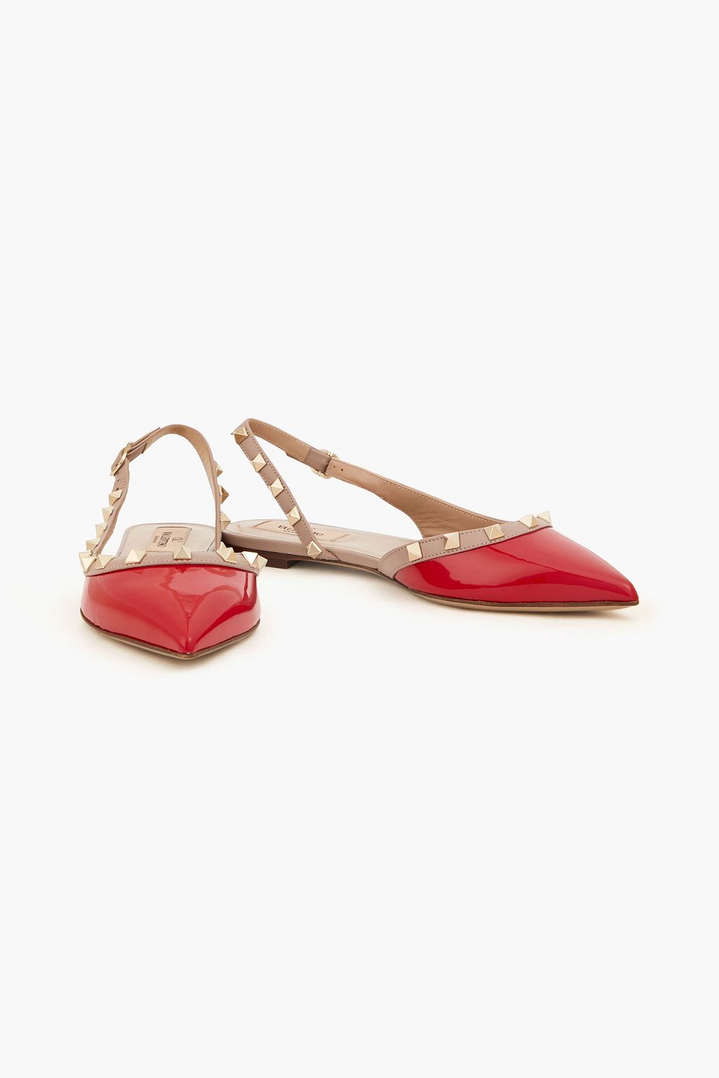 VALENTINO GARAVANI Rockstud patent-leather slingback point-toe flats