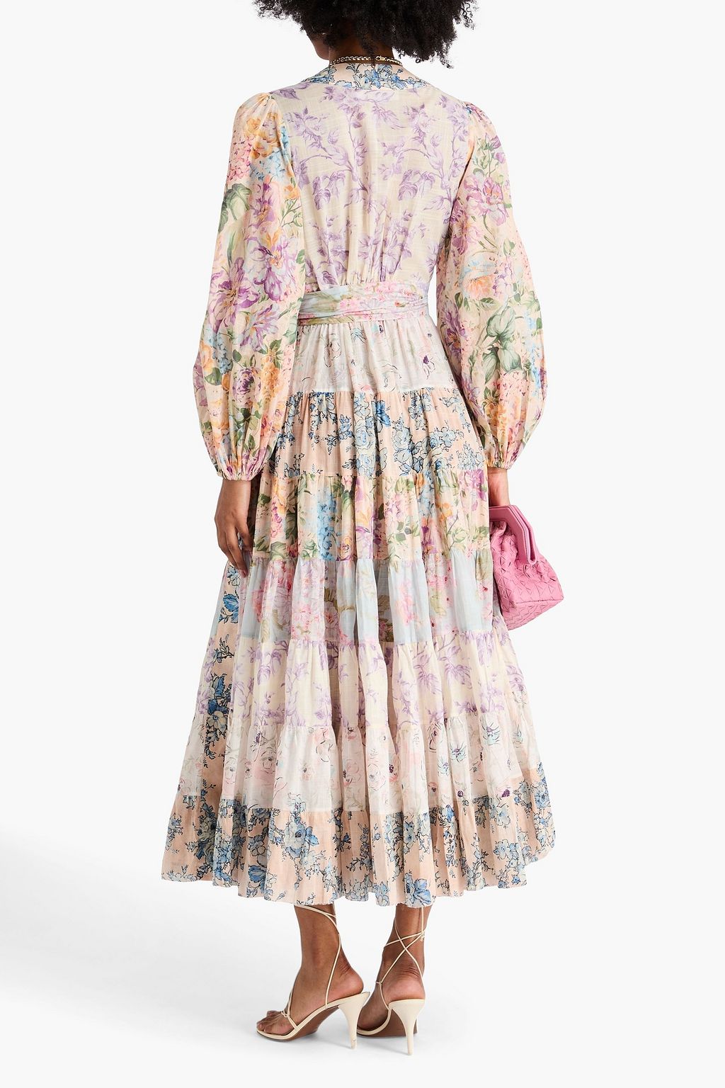 ZIMMERMANN コットン ミディラップドレス ベルト付き フローラルプリント