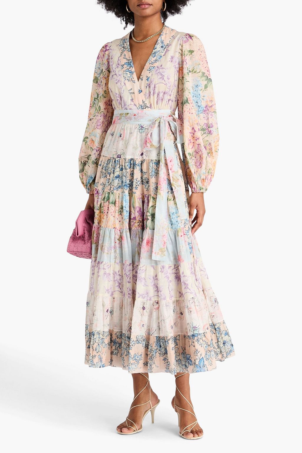 ZIMMERMANN コットン ミディラップドレス ベルト付き フローラルプリント