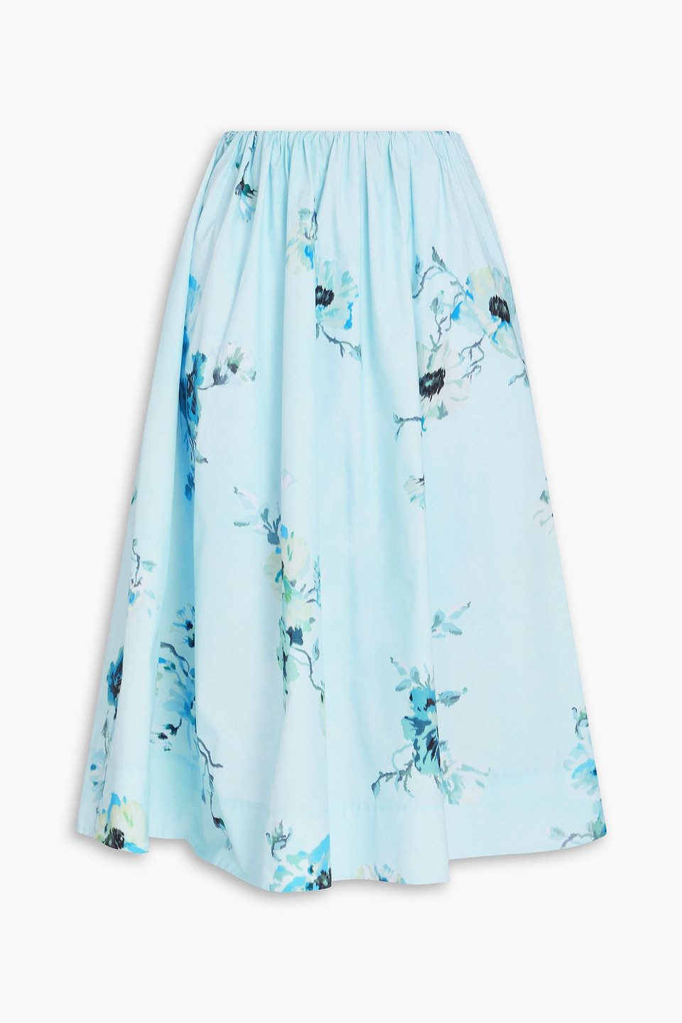 zimmermann - floral-print cotton midi skirt - blue - 2