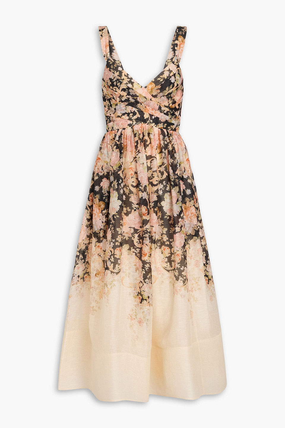 zimmermann - floral-print linen and silk-blend midi dress - neutral - 4