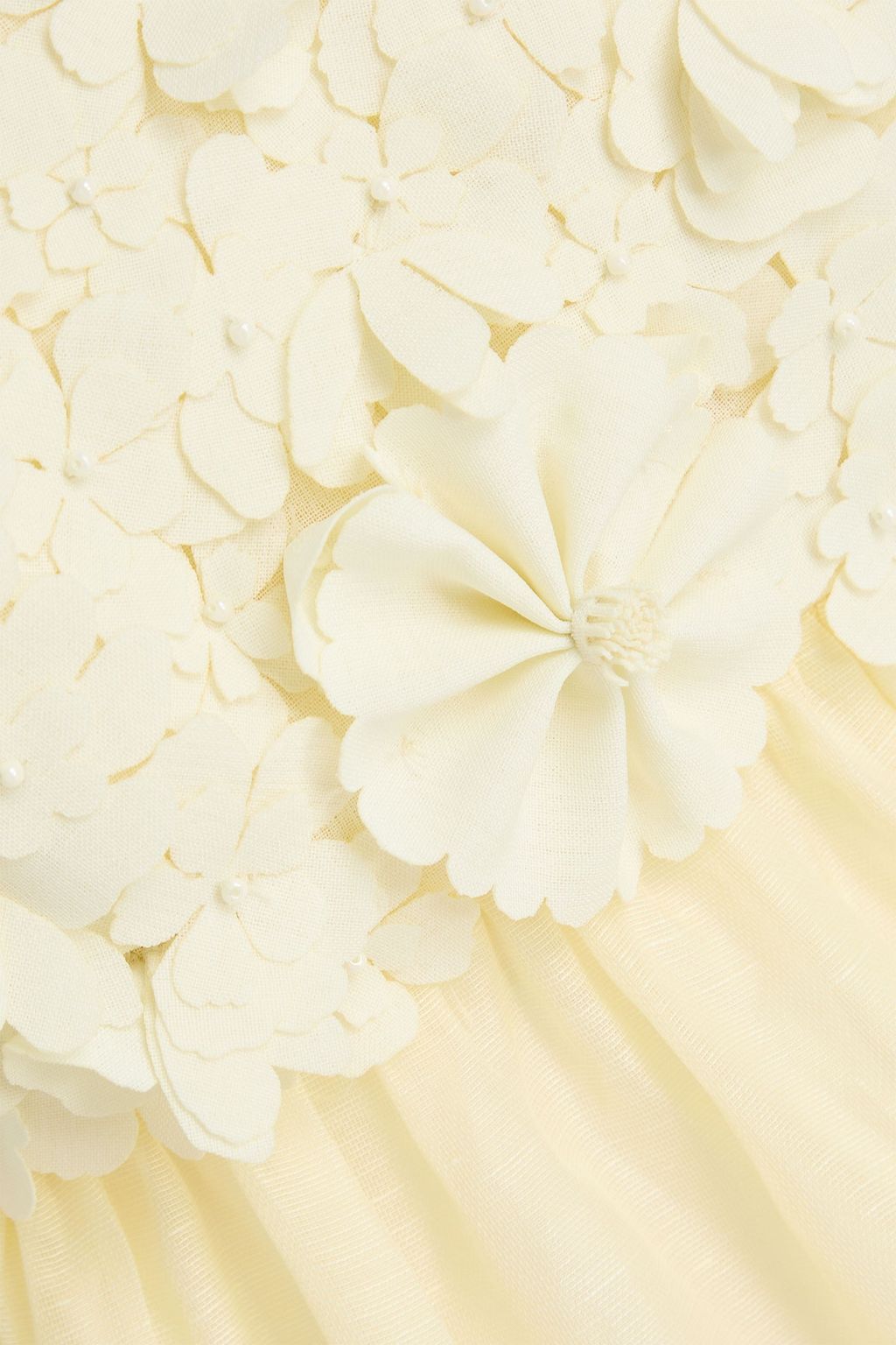 ZIMMERMANN リネン&シルク混 ミニワンピース オープンショルダー フローラルアップリケ付き