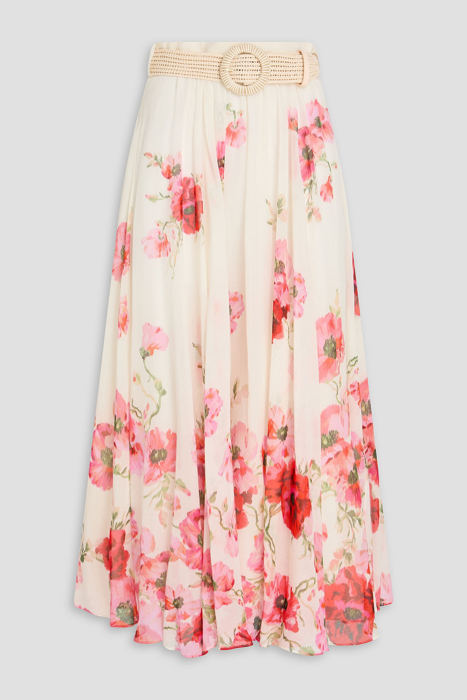 Zimmermann Belted Floral-print Cotton And Silk-blend Georgette Maxi Skirt