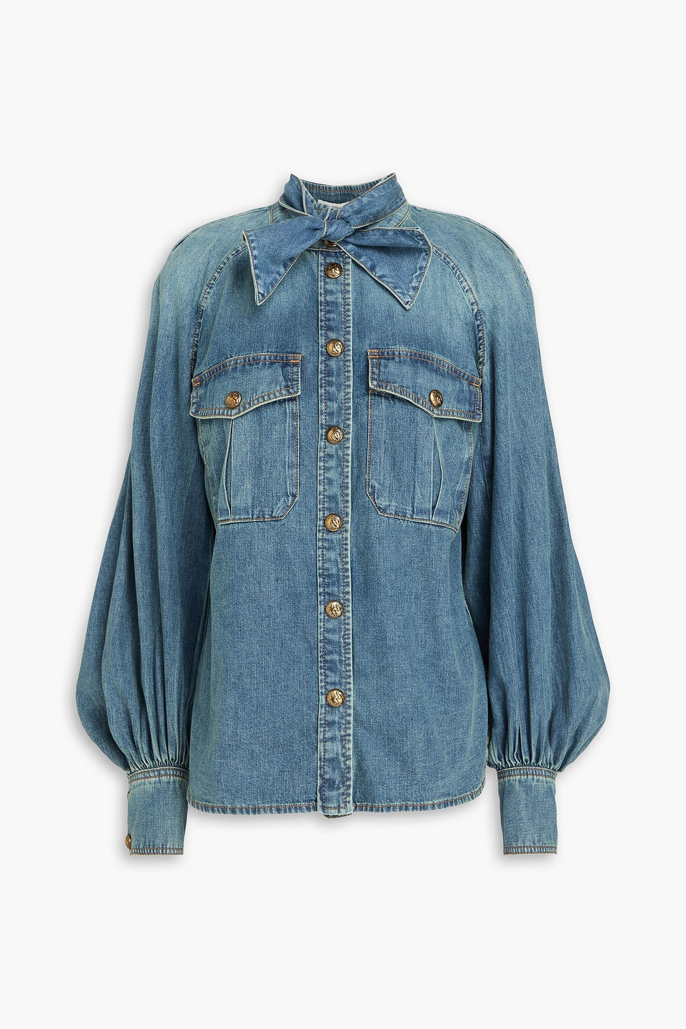 zimmermann - pussy-bow denim shirt - blue - 2