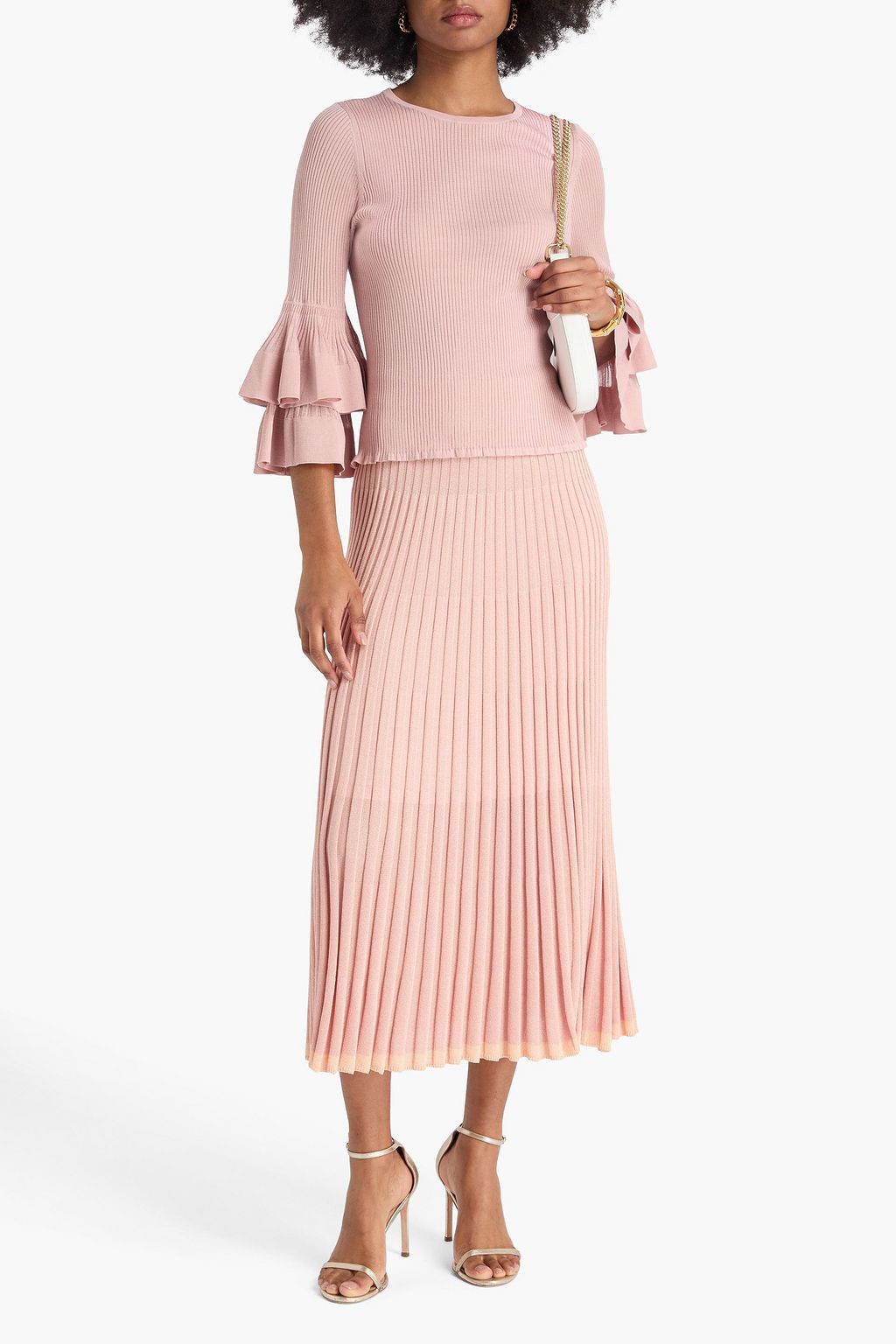 ZIMMERMANN Tiered metallic ribbed-knit top