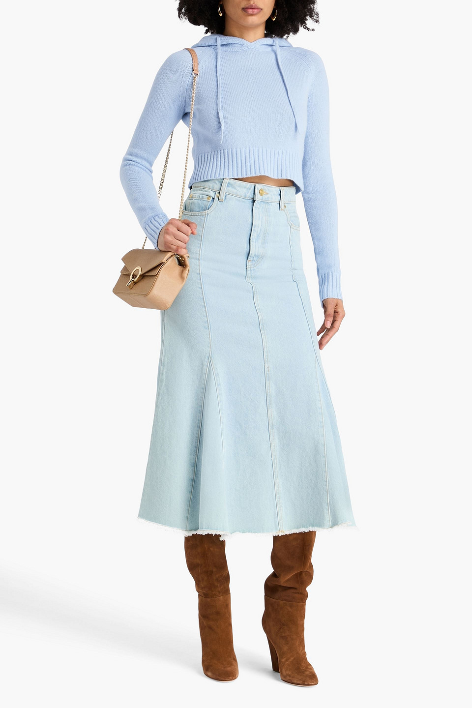 Zimmermann Cropped Wool And Cashmere-blend Hoodie In Blue