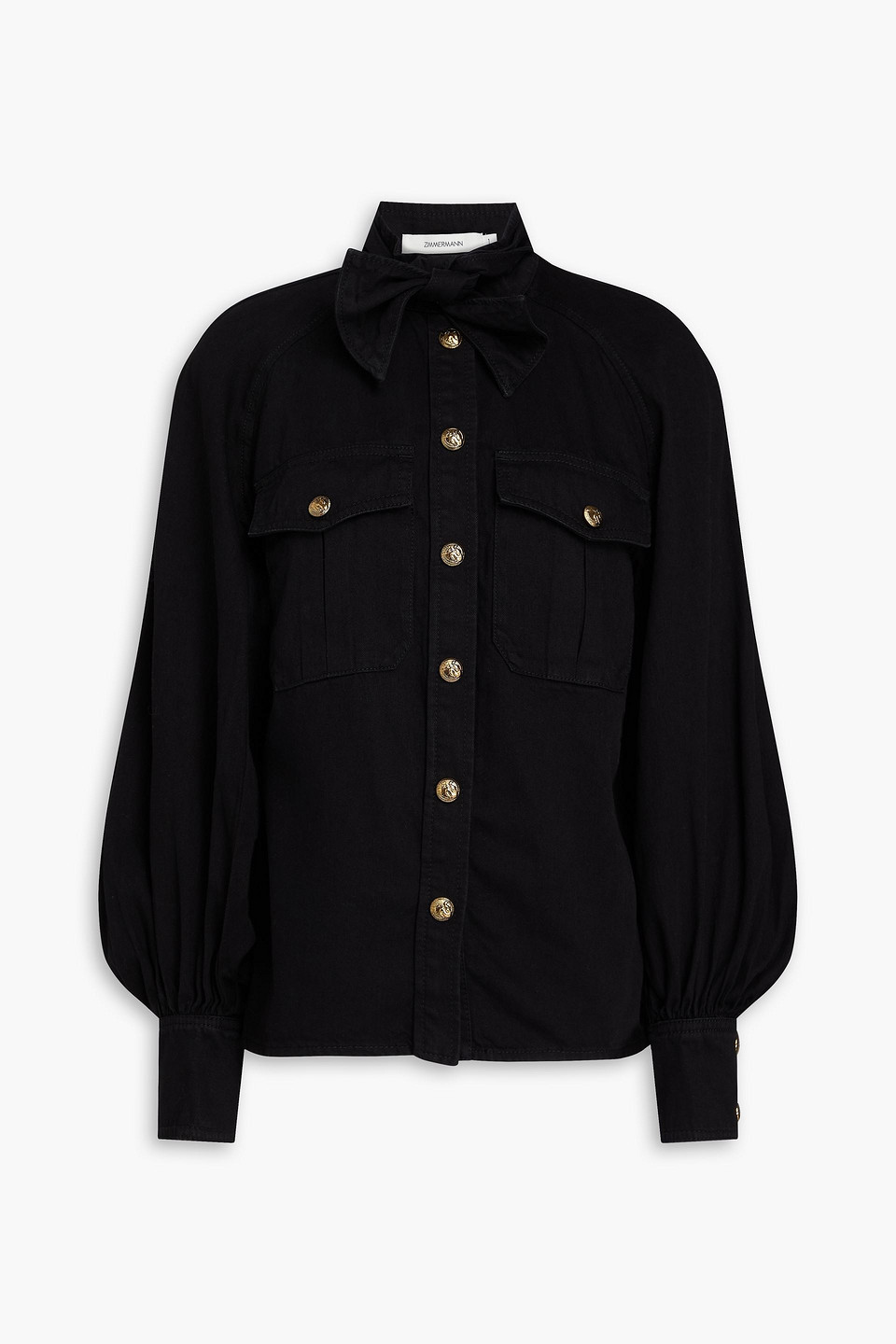 Zimmermann Pussy-bow Cotton-twill Shirt In Black
