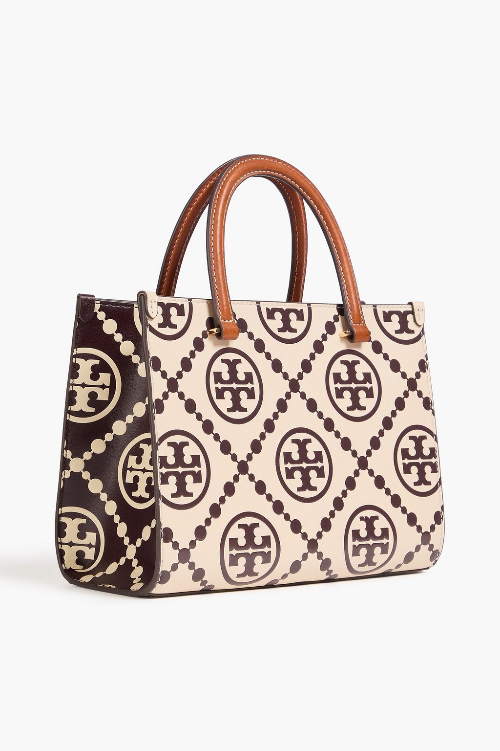 TORY BURCH حقيبة توت من الجلد مزينة بطبعات بنقشة شعار العلامة على شكل T