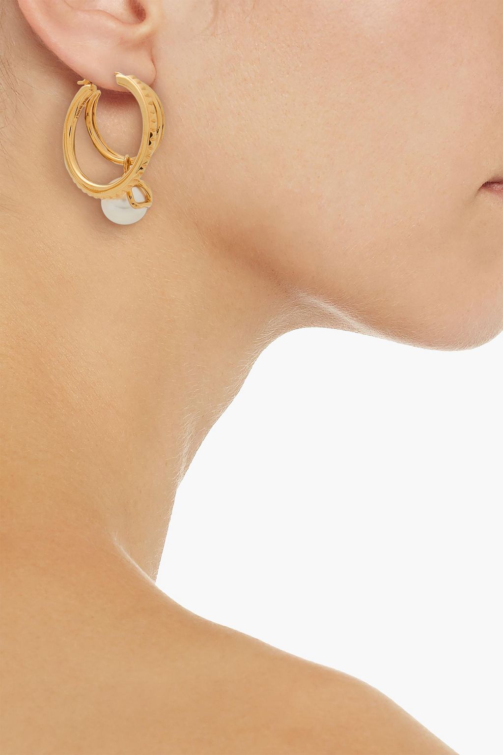 VALENTINO GARAVANI VLOGO Signature gold-tone faux pearl hoop earrings