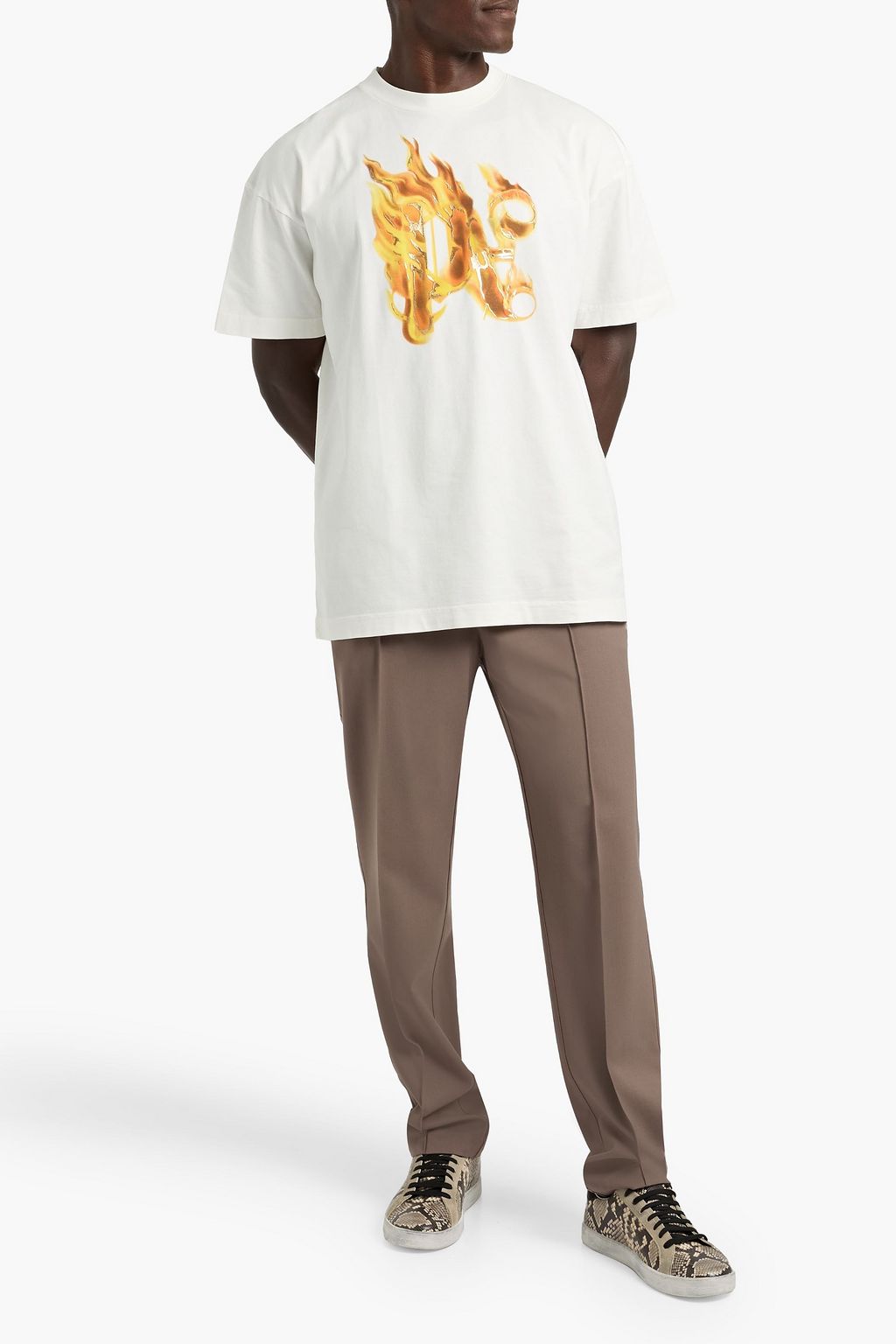 PALM ANGELS Burning Monogram metallic logo-print cotton-jersey T-shirt