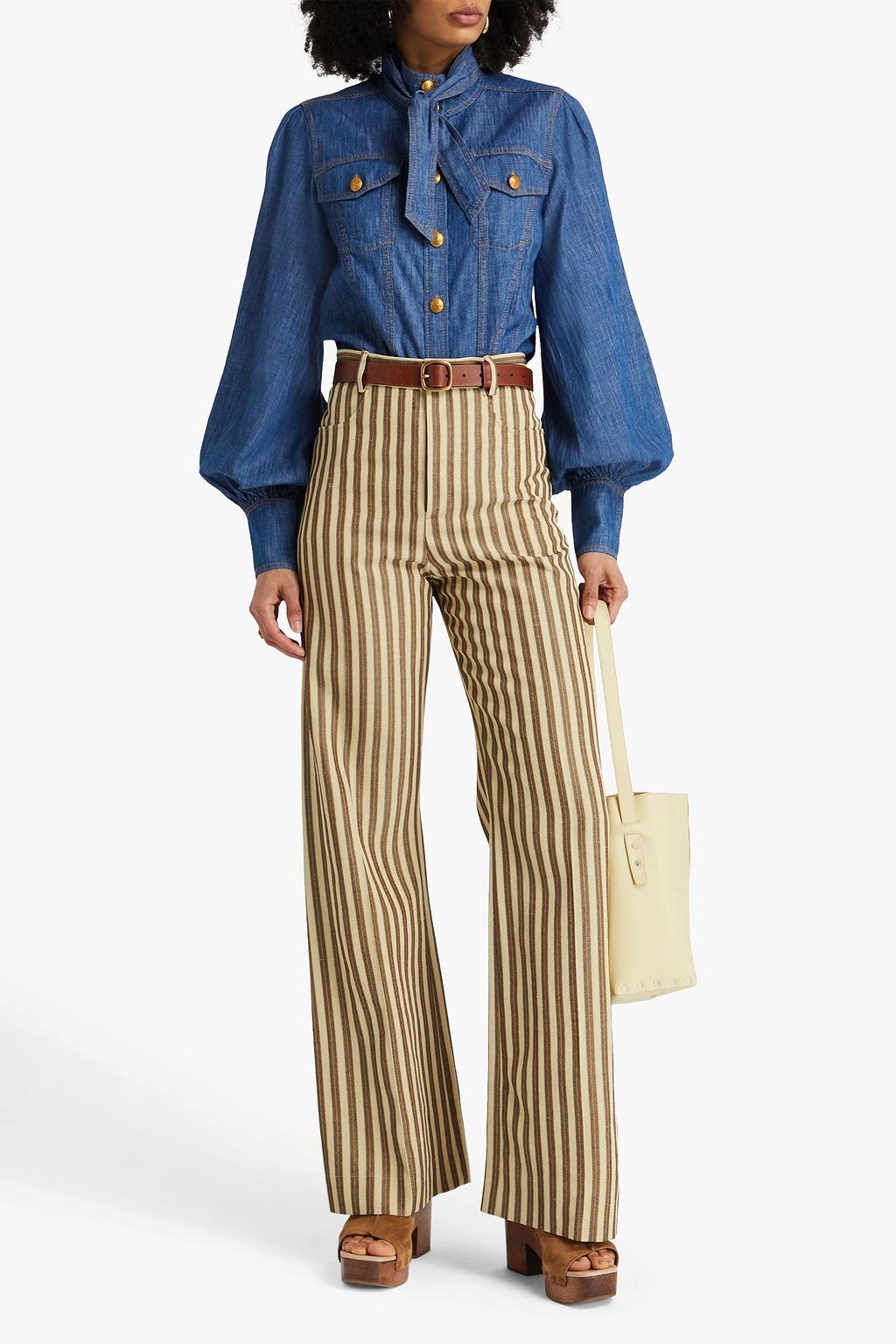 ZIMMERMANN Tie-neck denim shirt
