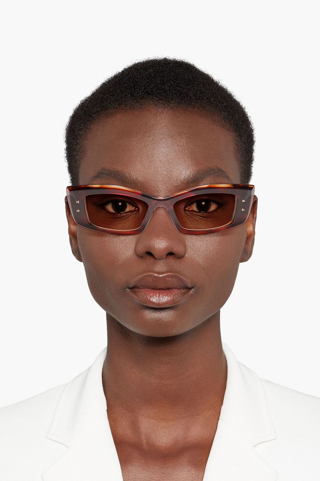 VALENTINO GARAVANI Nietenbesetzte Sonnenbrille mit rechteckigem Rahmen aus Azetat