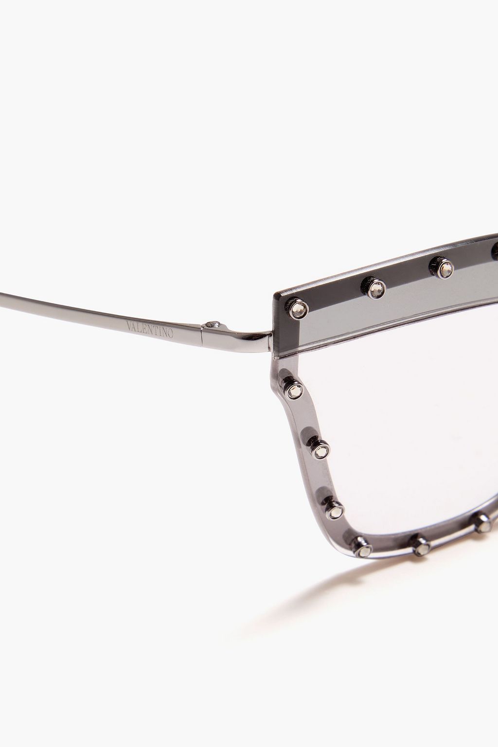 VALENTINO GARAVANI Silberfarbene Sonnenbrille mit Butterfly-Rahmen und Kristallverzierung