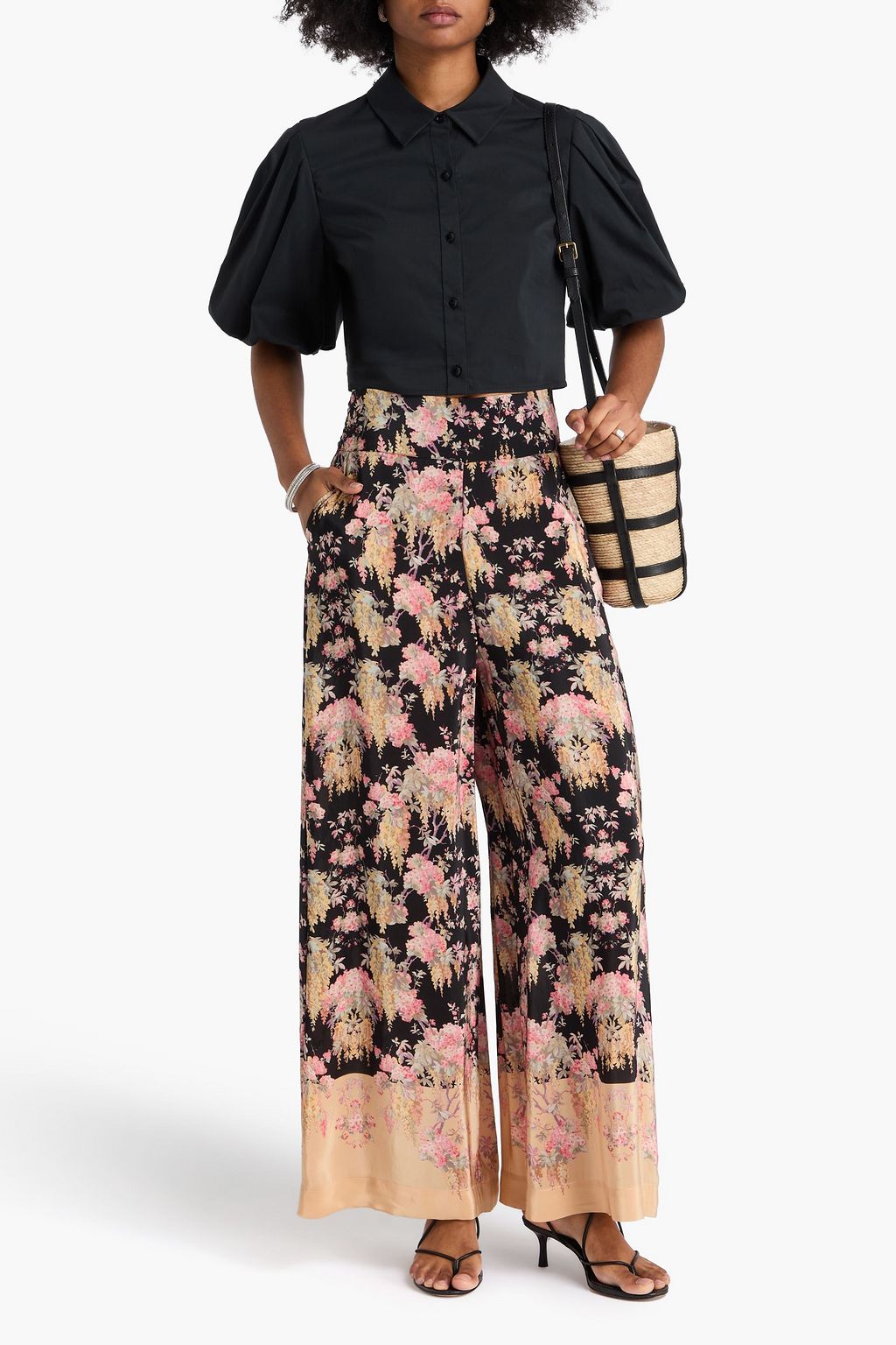 BYTIMO Hose aus Crêpe de Chine mit weitem Bein und floralem Print