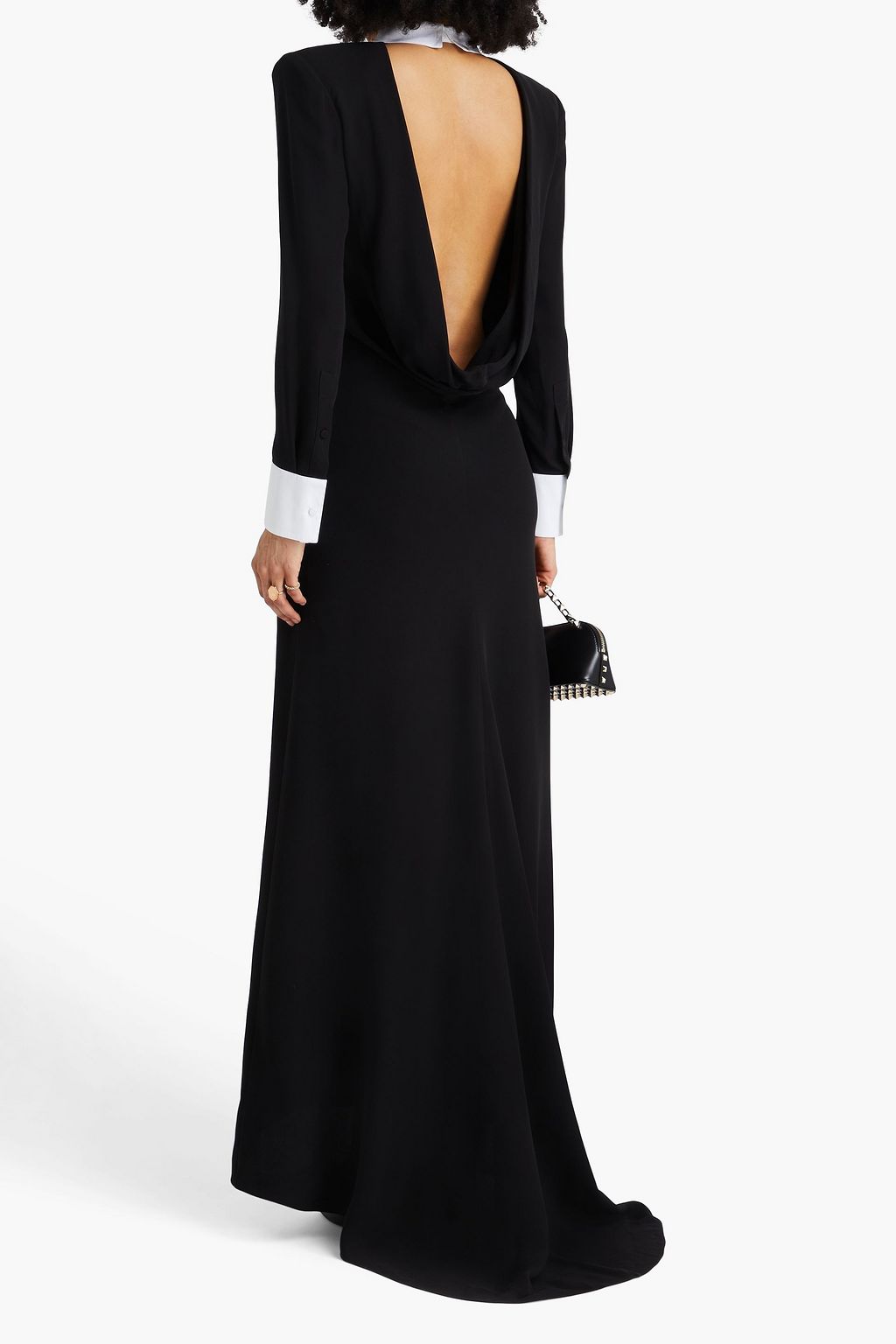 VALENTINO GARAVANI Open-back poplin-trimmed silk-crepe gown