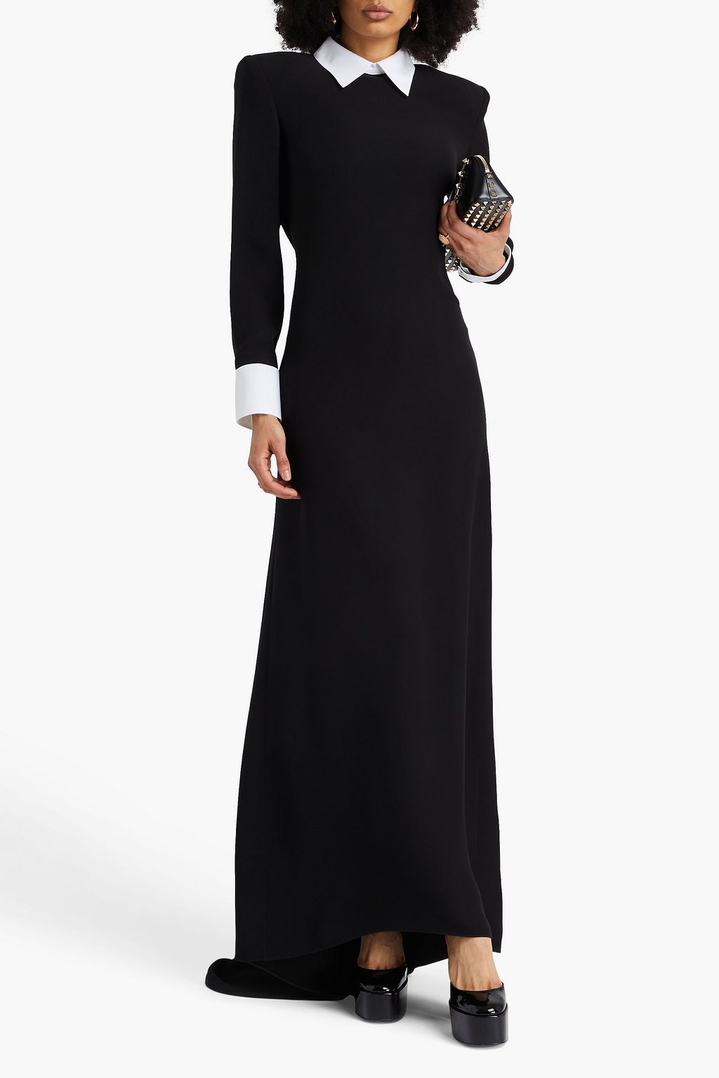 VALENTINO GARAVANI Open-back poplin-trimmed silk-crepe gown