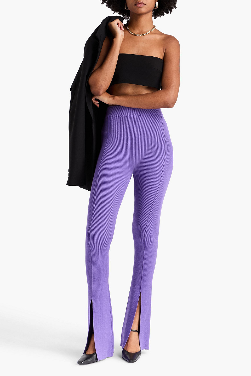 REMAIN BIRGER CHRISTENSEN RIBBED-KNIT FLARED PANTS