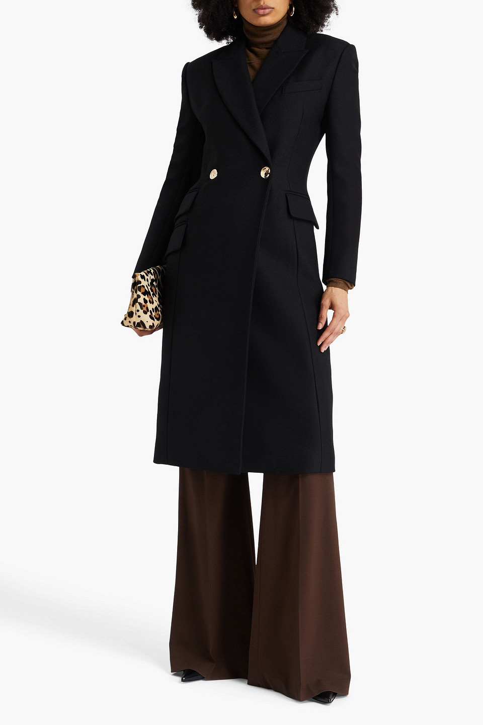 Zimmermann Double-breasted Wool-blend Twill Coat In Black