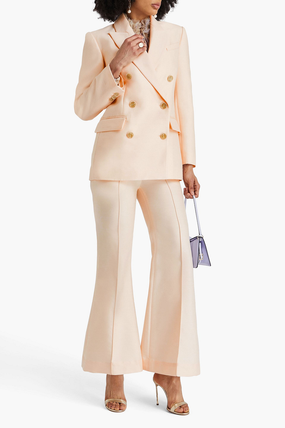 Zimmermann Double-breasted Wool And Silk-blend Blazer In Neutral