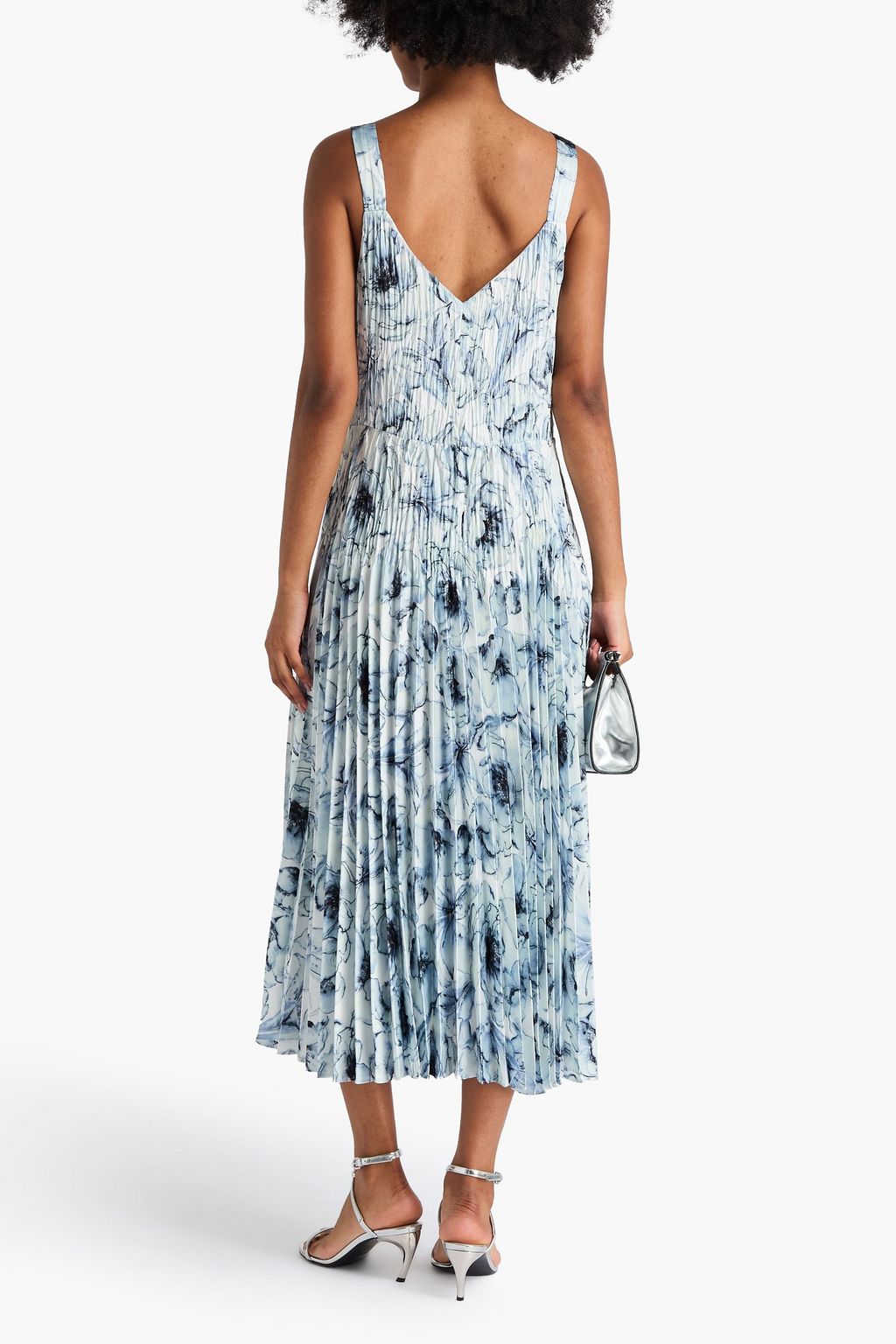 VINCE. Pleated floral-print satin midi dress