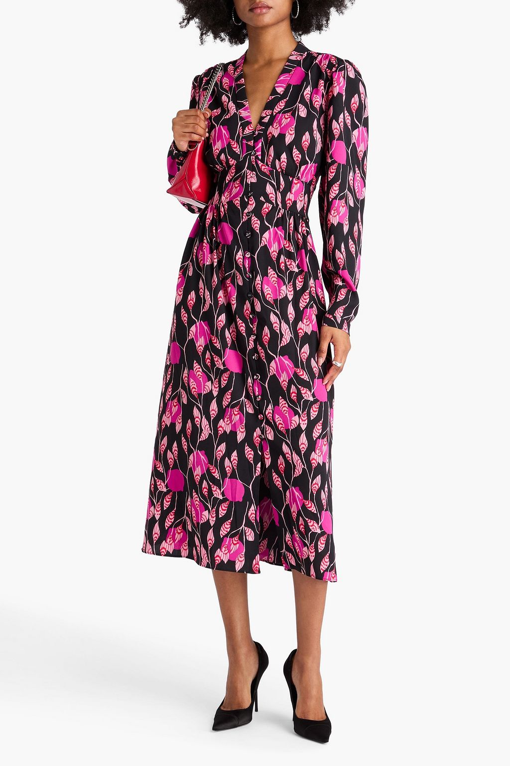 DIANE VON FURSTENBERG クレープ ミディワンピース フローラルプリント