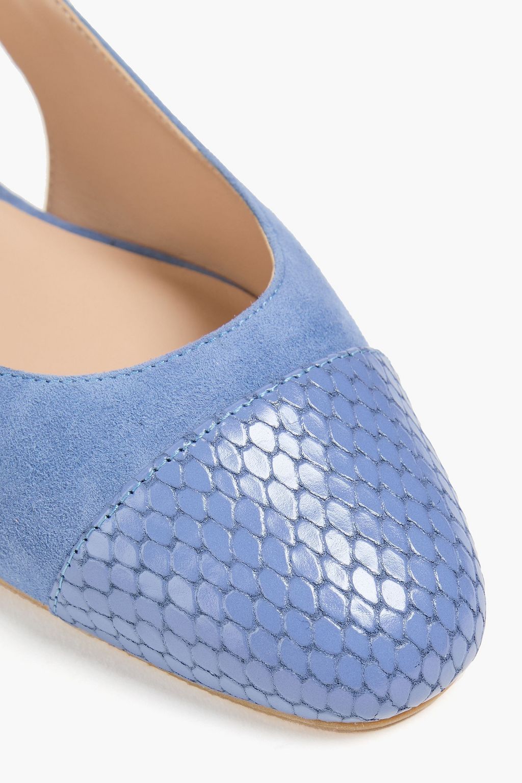 STUART WEITZMAN Snake-effect leather and suede slingback ballet flats