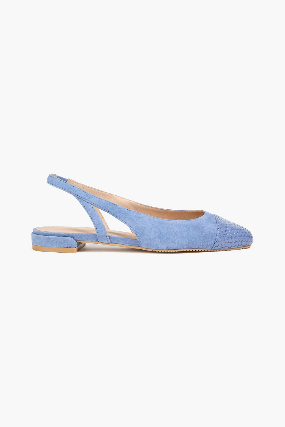 Stuart Weitzman Snake-effect Leather And Suede Slingback Ballet Flats