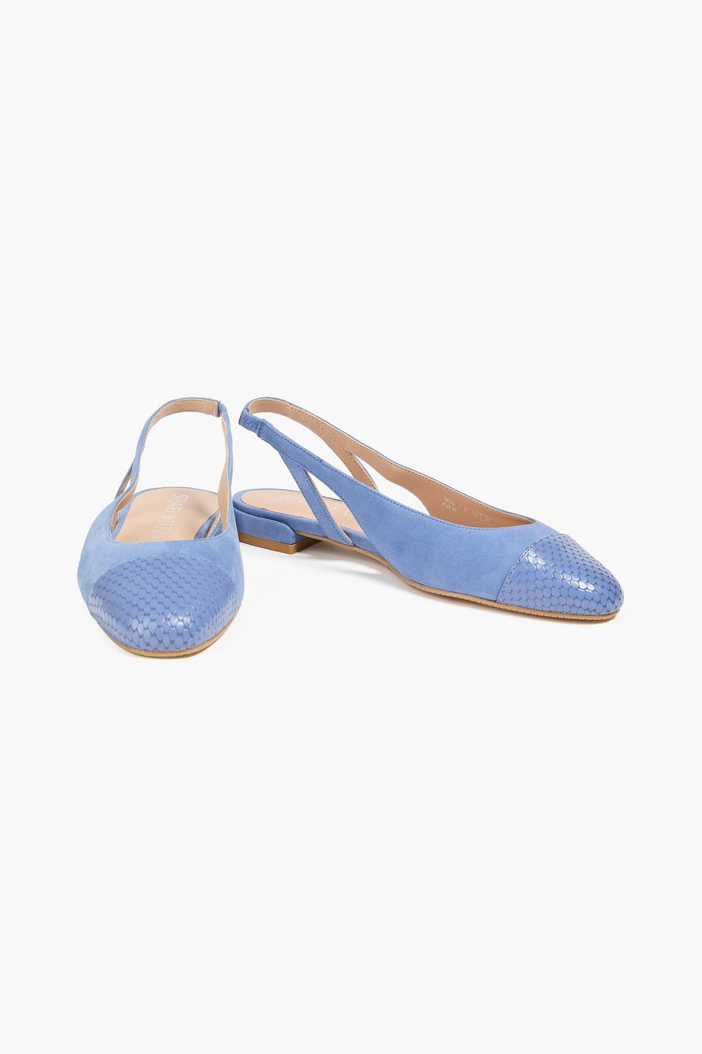 STUART WEITZMAN Snake-effect leather and suede slingback ballet flats