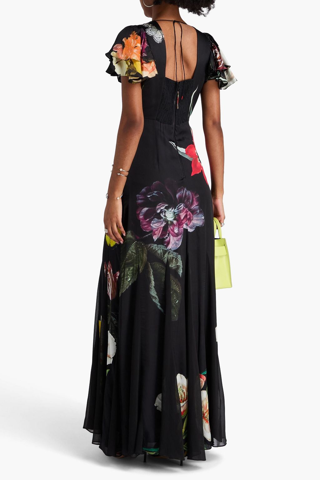 ALICE + OLIVIA فستان طويل من الساتان بطبعة الأزهار