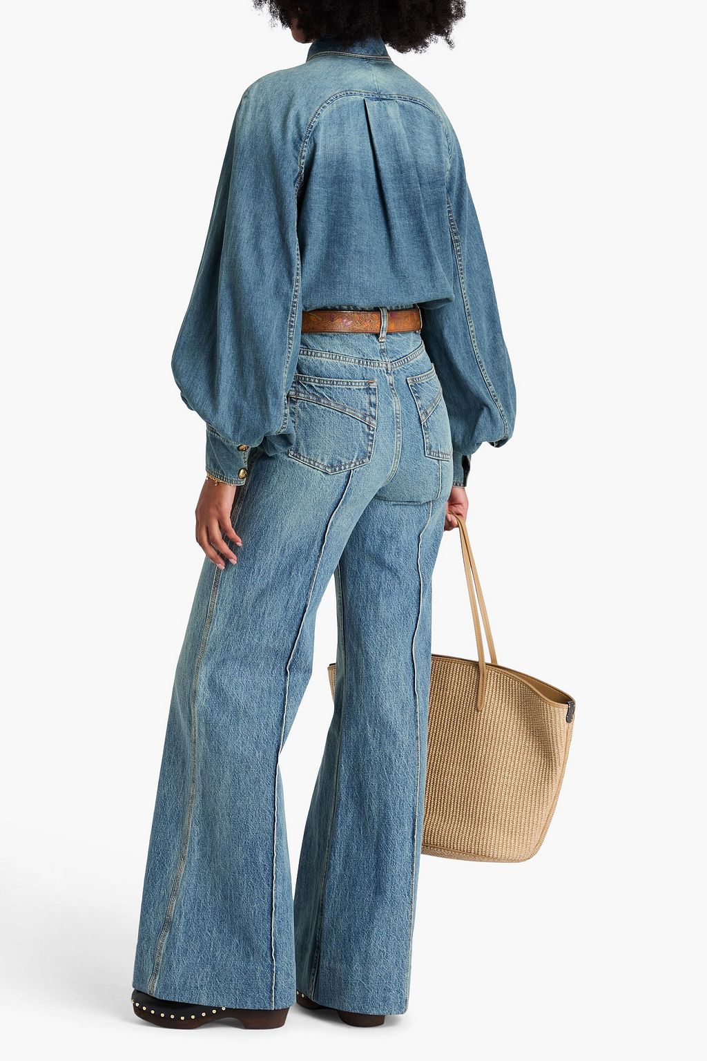 ZIMMERMANN Faded high-rise wide-leg jeans