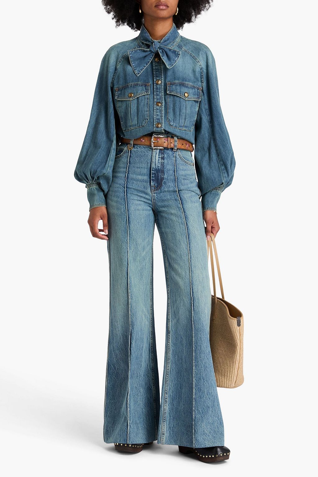 ZIMMERMANN Faded high-rise wide-leg jeans