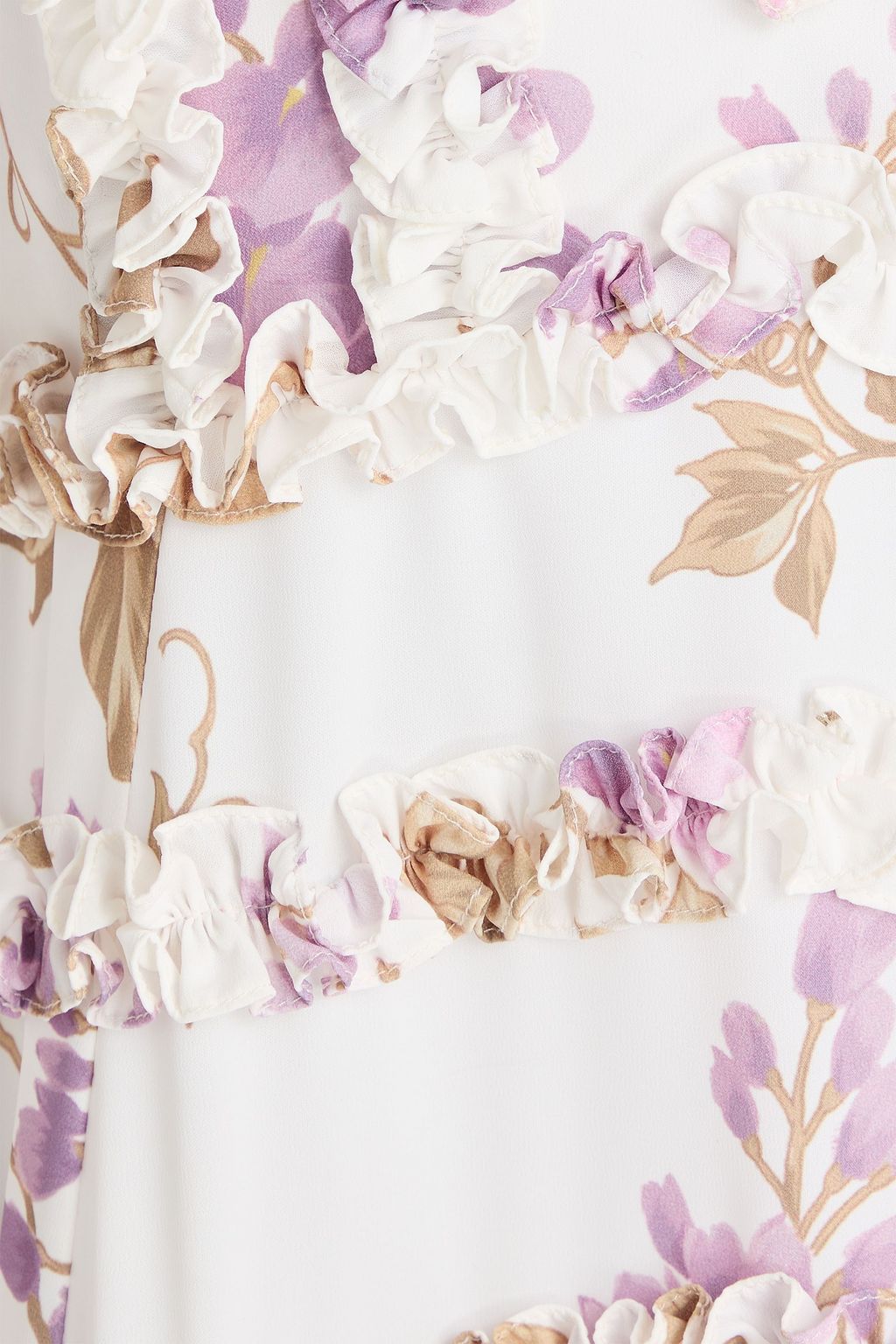 NEEDLE & THREAD Gestuftes Maxikleid aus Crêpe de Chine mit floralem Print