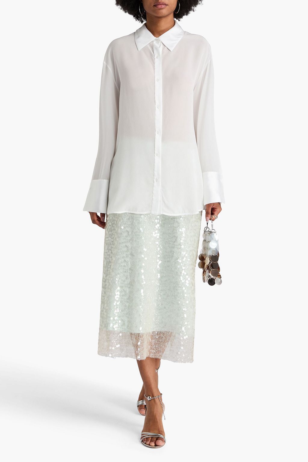 ALICE + OLIVIA 실크 크레이프 드 신 셔츠