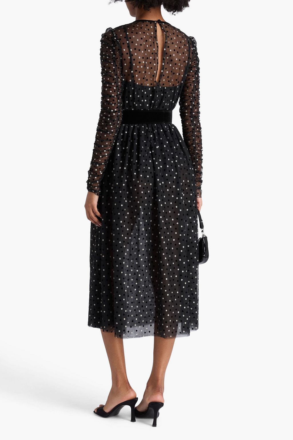 REBECCA VALLANCE Whitney Kleid aus beflocktem Tüll mit Polka-Dots, Metallic-Effekt und Gürtel
