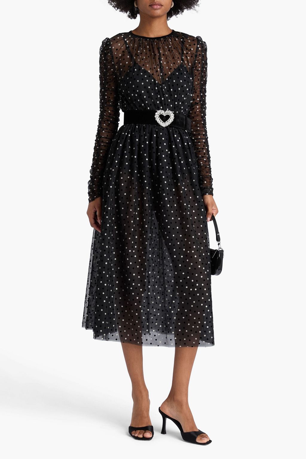 REBECCA VALLANCE Whitney Kleid aus beflocktem Tüll mit Polka-Dots, Metallic-Effekt und Gürtel