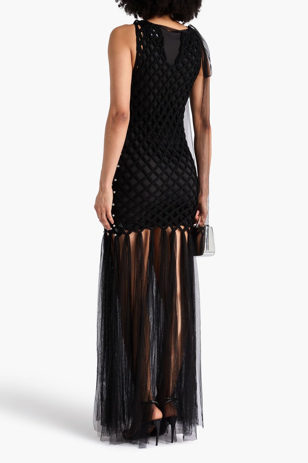 HUISHAN ZHANG Uma Maxikleid aus Tüll mit Fransen und Kristallverzierung