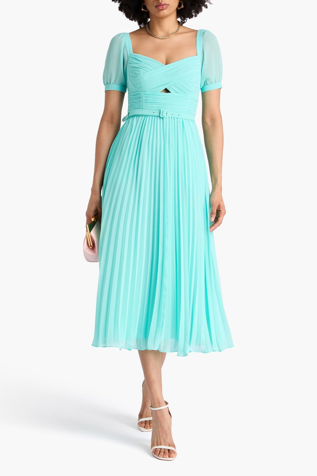 SELF-PORTRAIT Off-the-shoulder belted chiffon midi dress